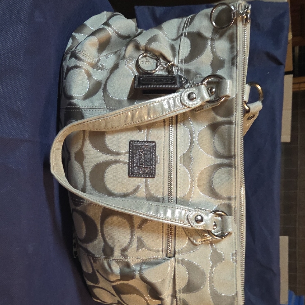 Coach Silver Metallic Signature Shoulder Bag